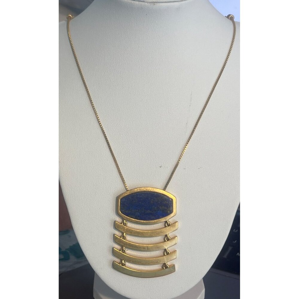 Madewell Gold Tone Necklace Lapis Lazuli Modernist Articulated Slide Adjustable